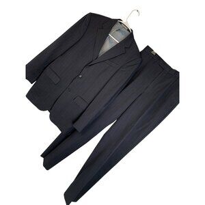 VTG Oscar De La Renta Pinstripe Wool Suit 40L W33 Navy Mens